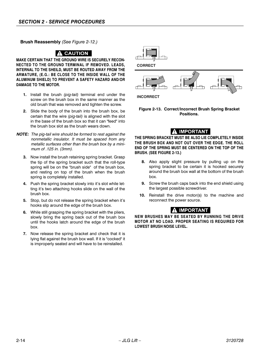 Brush reassembly (see figure 2-12.) | JLG 20VP (3120728) Service Manual User Manual | Page 32 / 104