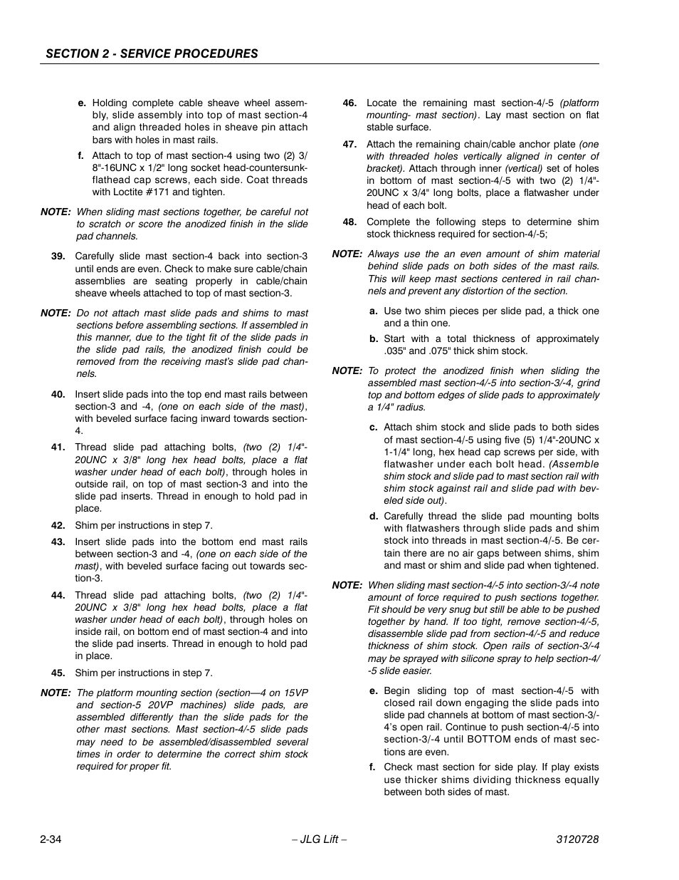 Shim per instructions in step 7 | JLG 20VP (3120728) Service Manual User Manual | Page 52 / 104