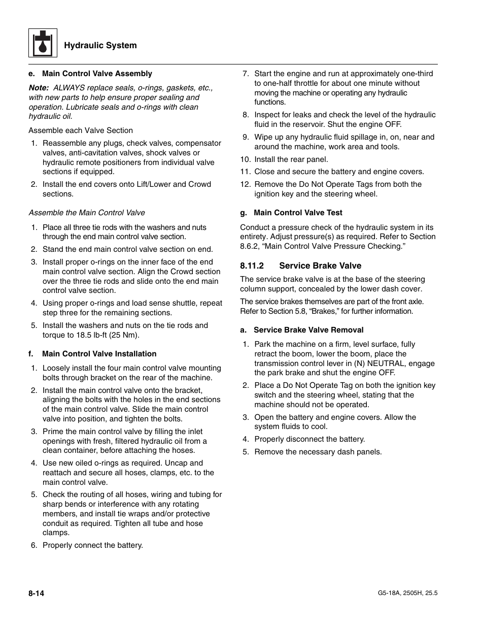 2 service brake valve, Section 8.11.2, “service brake valve, Service brake valve | JLG G5-18A Service Manual User Manual | Page 104 / 180