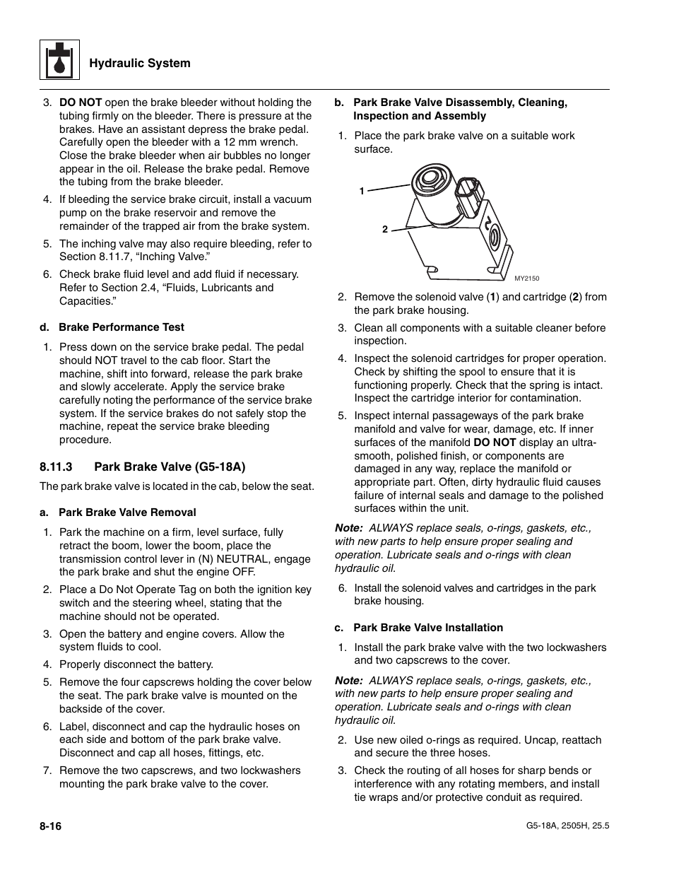 3 park brake valve (g5-18a), Park brake valve (g5-18a) | JLG G5-18A Service Manual User Manual | Page 106 / 180