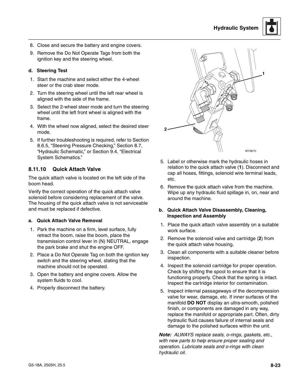 10 quick attach valve, Quick attach valve | JLG G5-18A Service Manual User Manual | Page 113 / 180