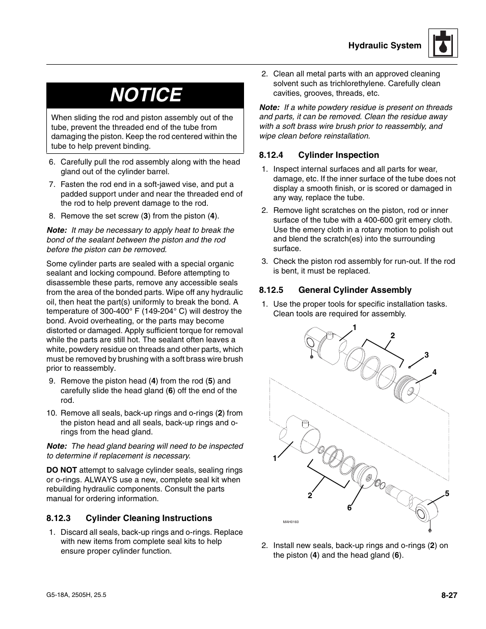 3 cylinder cleaning instructions, 4 cylinder inspection, 5 general cylinder assembly | Cylinder cleaning instructions, Cylinder inspection, General cylinder assembly, Notice | JLG G5-18A Service Manual User Manual | Page 117 / 180