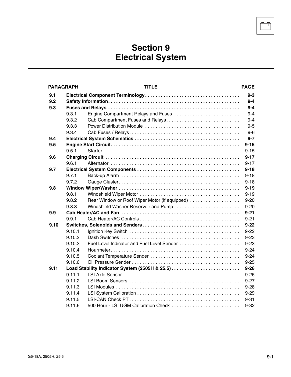 Section 9 electrical system | JLG G5-18A Service Manual User Manual | Page 121 / 180