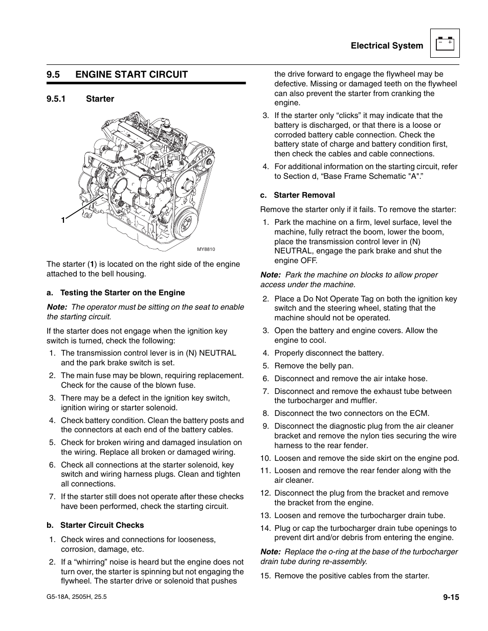 5 engine start circuit, 1 starter, Engine start circuit | Starter | JLG G5-18A Service Manual User Manual | Page 135 / 180