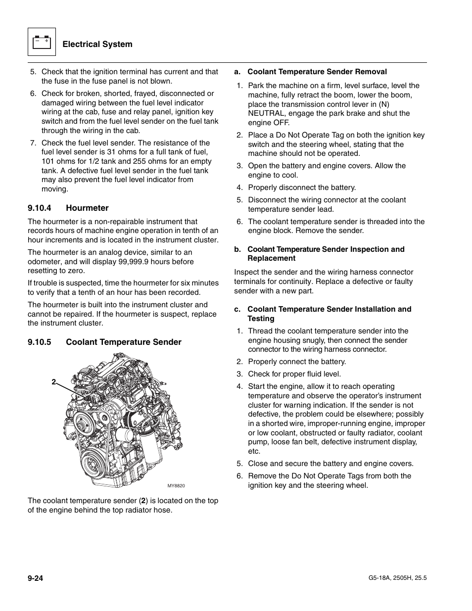 4 hourmeter, 5 coolant temperature sender, Hourmeter | Coolant temperature sender | JLG G5-18A Service Manual User Manual | Page 144 / 180