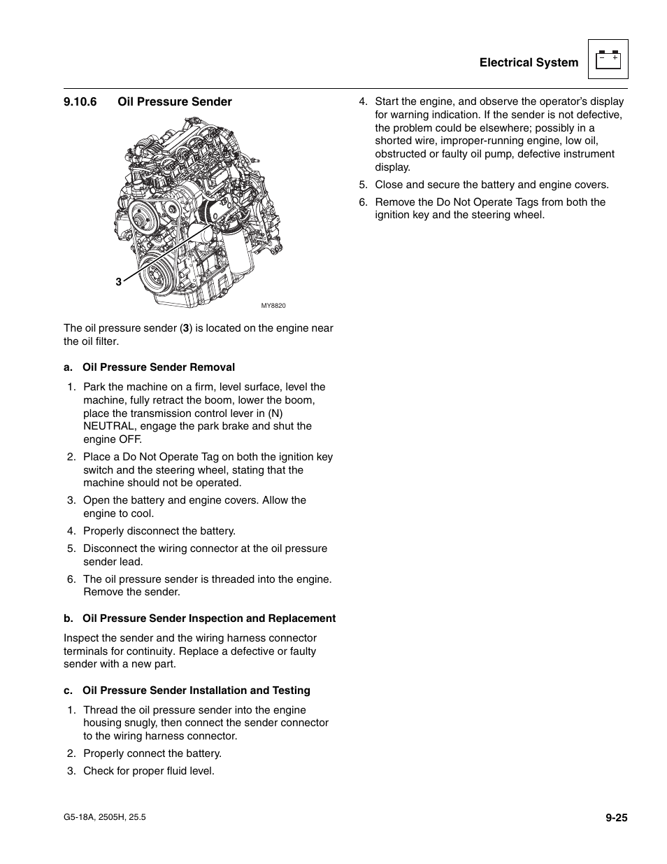 6 oil pressure sender, Oil pressure sender | JLG G5-18A Service Manual User Manual | Page 145 / 180