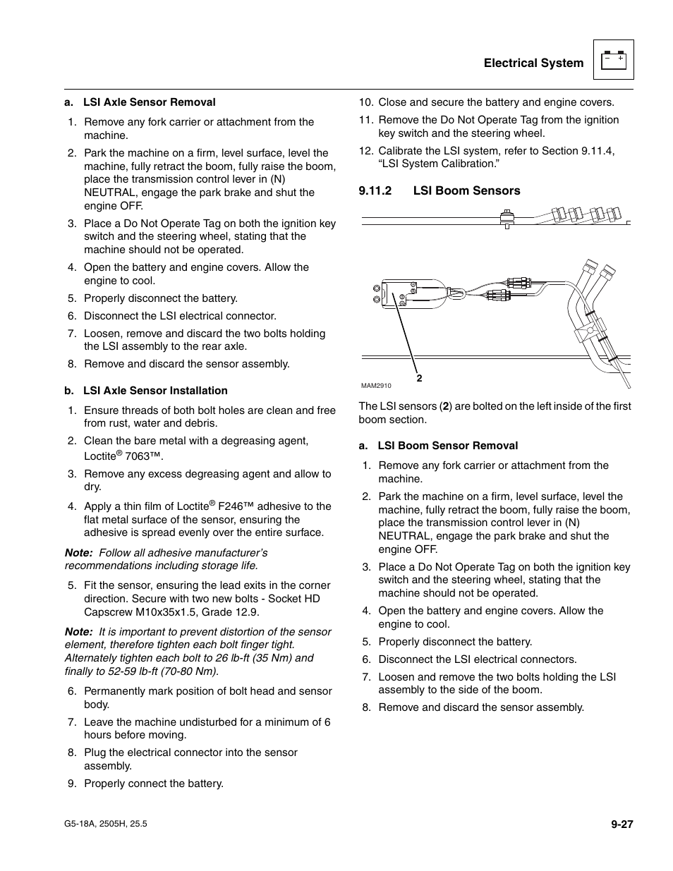 2 lsi boom sensors, Lsi boom sensors | JLG G5-18A Service Manual User Manual | Page 147 / 180