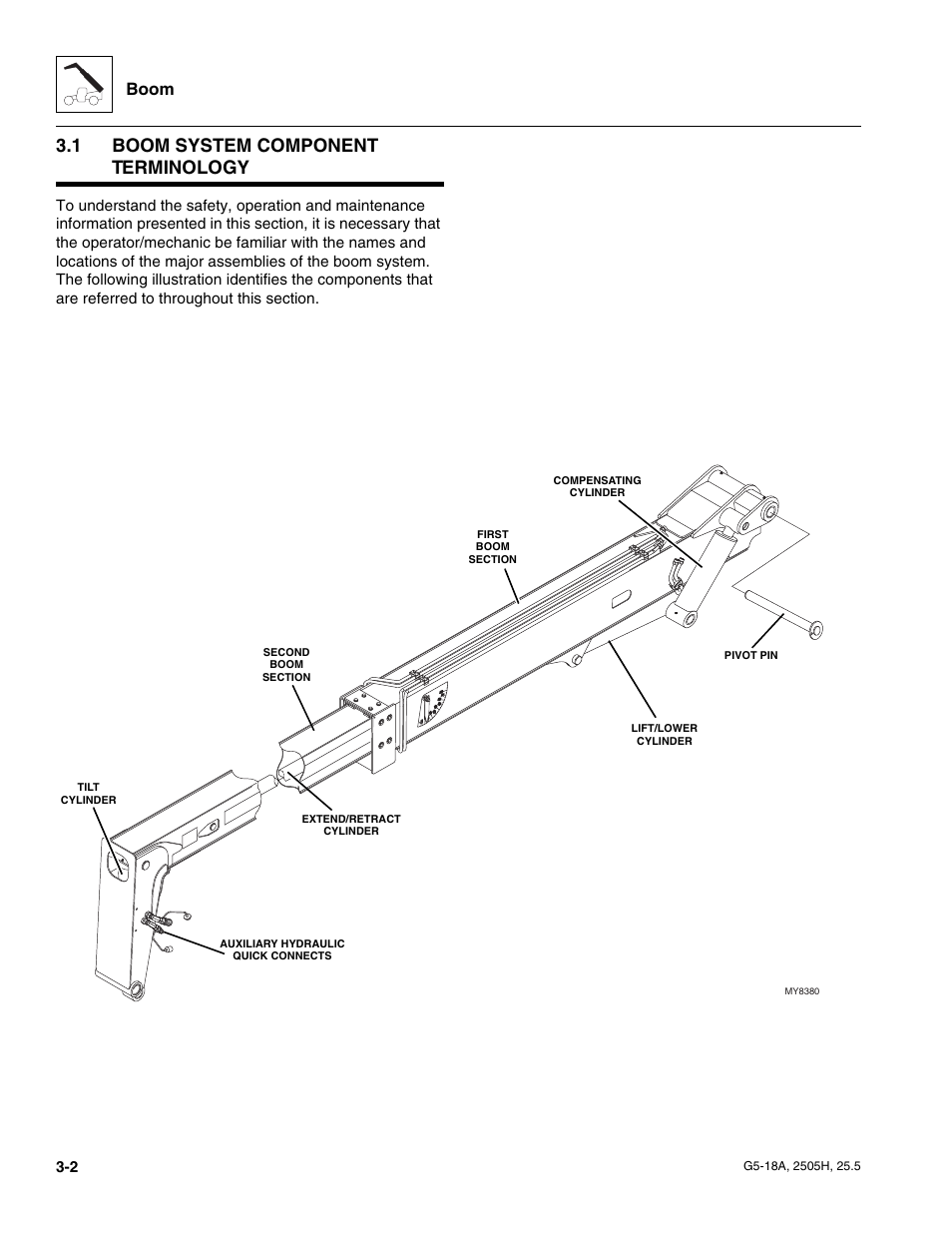 1 boom system component terminology, Boom system component terminology, Boom | JLG G5-18A Service Manual User Manual | Page 34 / 180