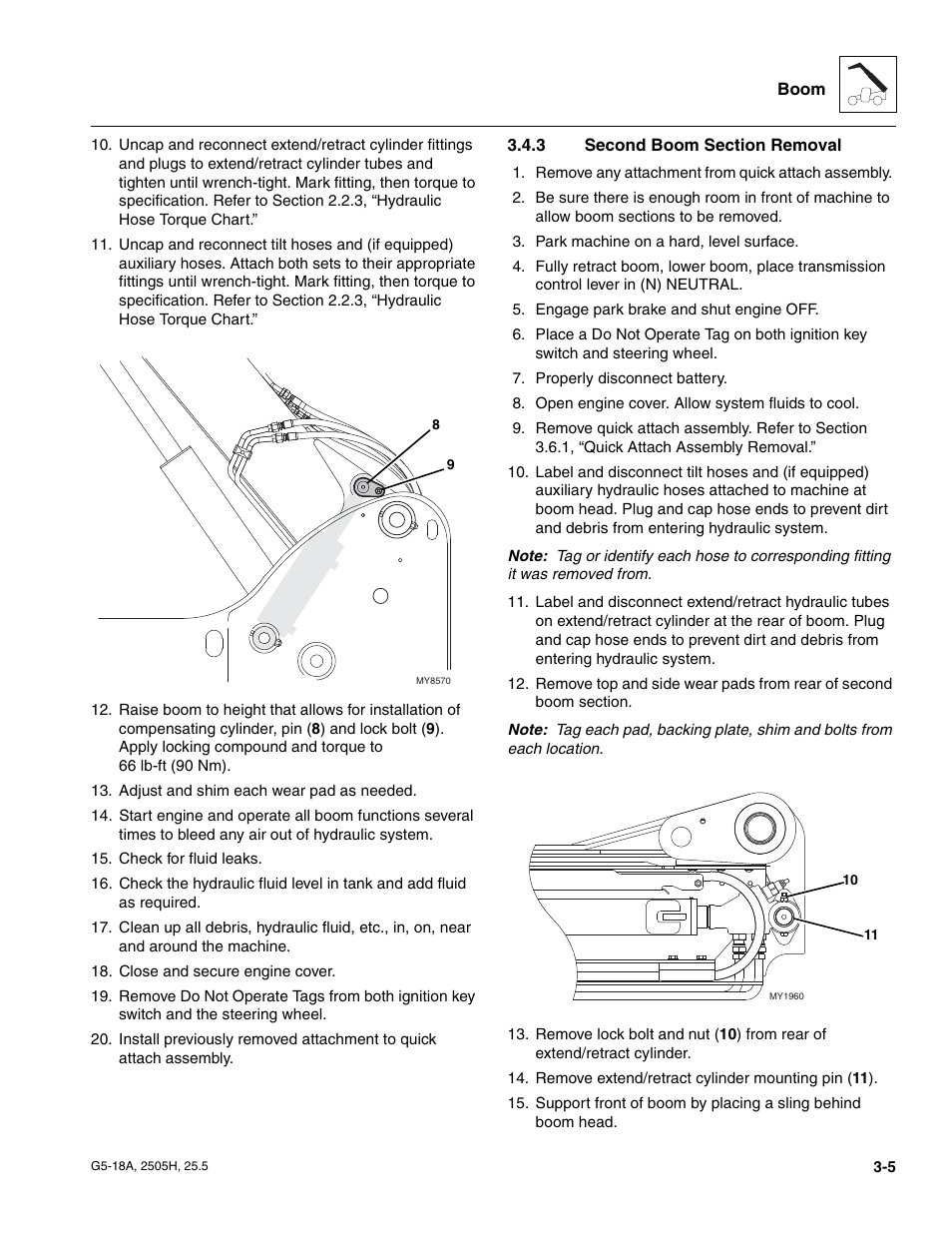 3 second boom section removal, Second boom section removal | JLG G5-18A Service Manual User Manual | Page 37 / 180