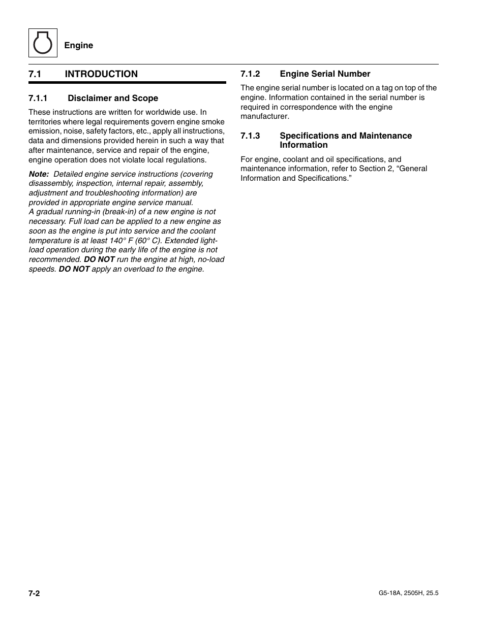 1 introduction, 1 disclaimer and scope, 2 engine serial number | 3 specifications and maintenance information, Introduction, Disclaimer and scope, Engine serial number, Specifications and maintenance information | JLG G5-18A Service Manual User Manual | Page 80 / 180