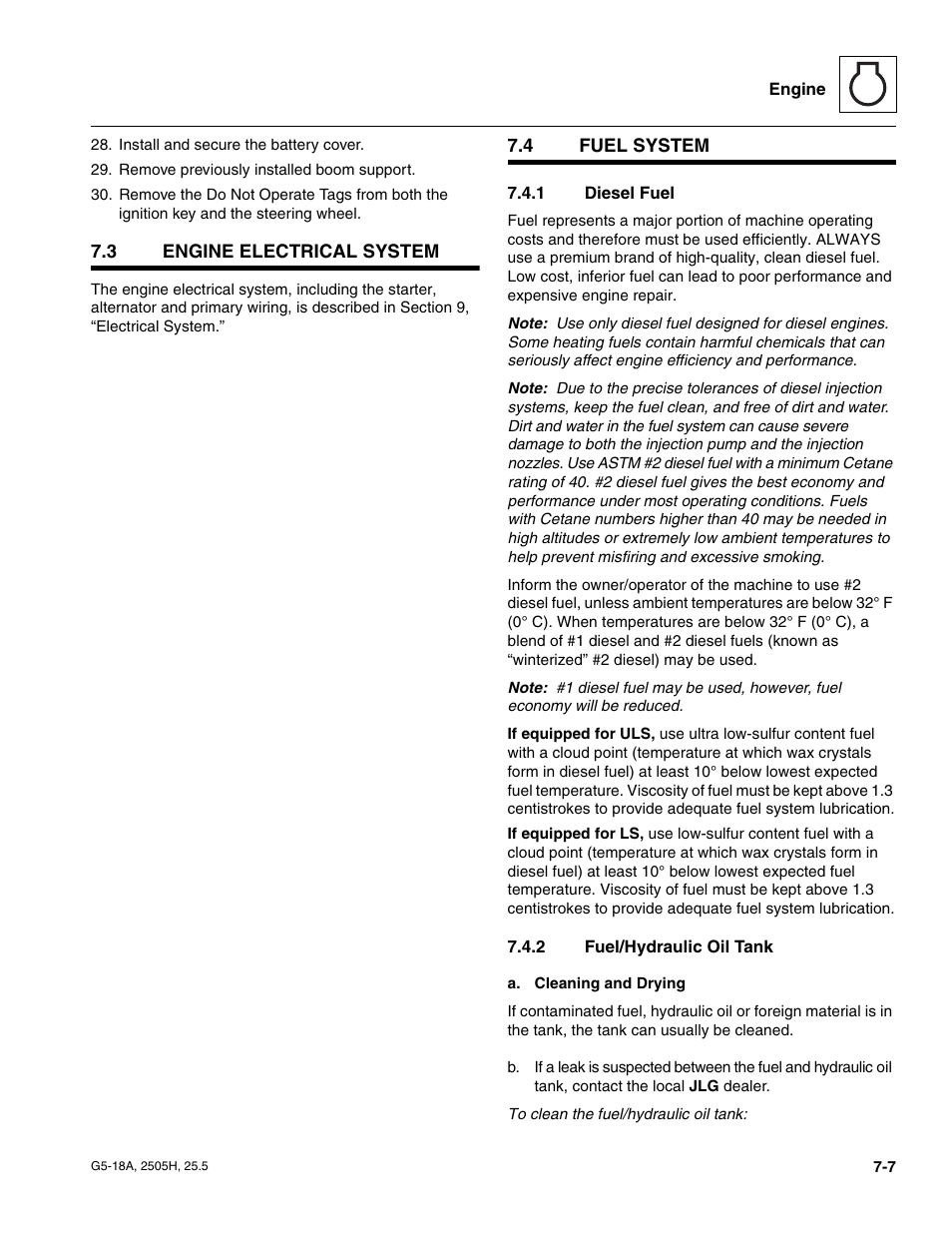 3 engine electrical system, 4 fuel system, 1 diesel fuel | 2 fuel/hydraulic oil tank, Engine electrical system, Fuel system, Diesel fuel, Fuel/hydraulic oil tank | JLG G5-18A Service Manual User Manual | Page 85 / 180