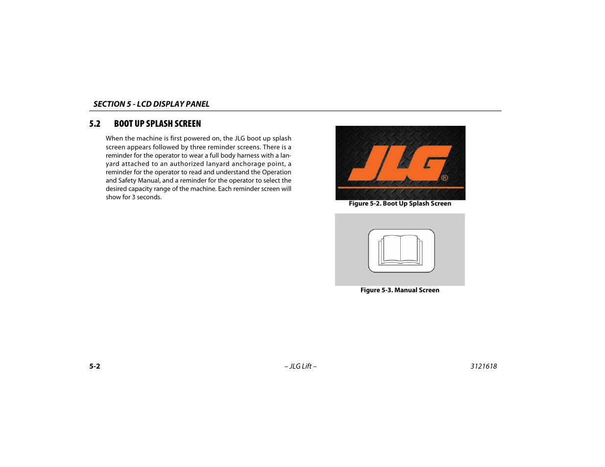 2 boot up splash screen, Boot up splash screen -2, Manual screen -2 | JLG 1850SJ Operator Manual User Manual | Page 102 / 160