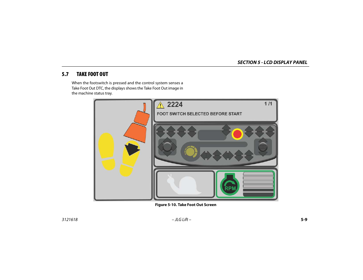 7 take foot out, Take foot out -9, Take foot out screen -9 | JLG 1850SJ Operator Manual User Manual | Page 109 / 160
