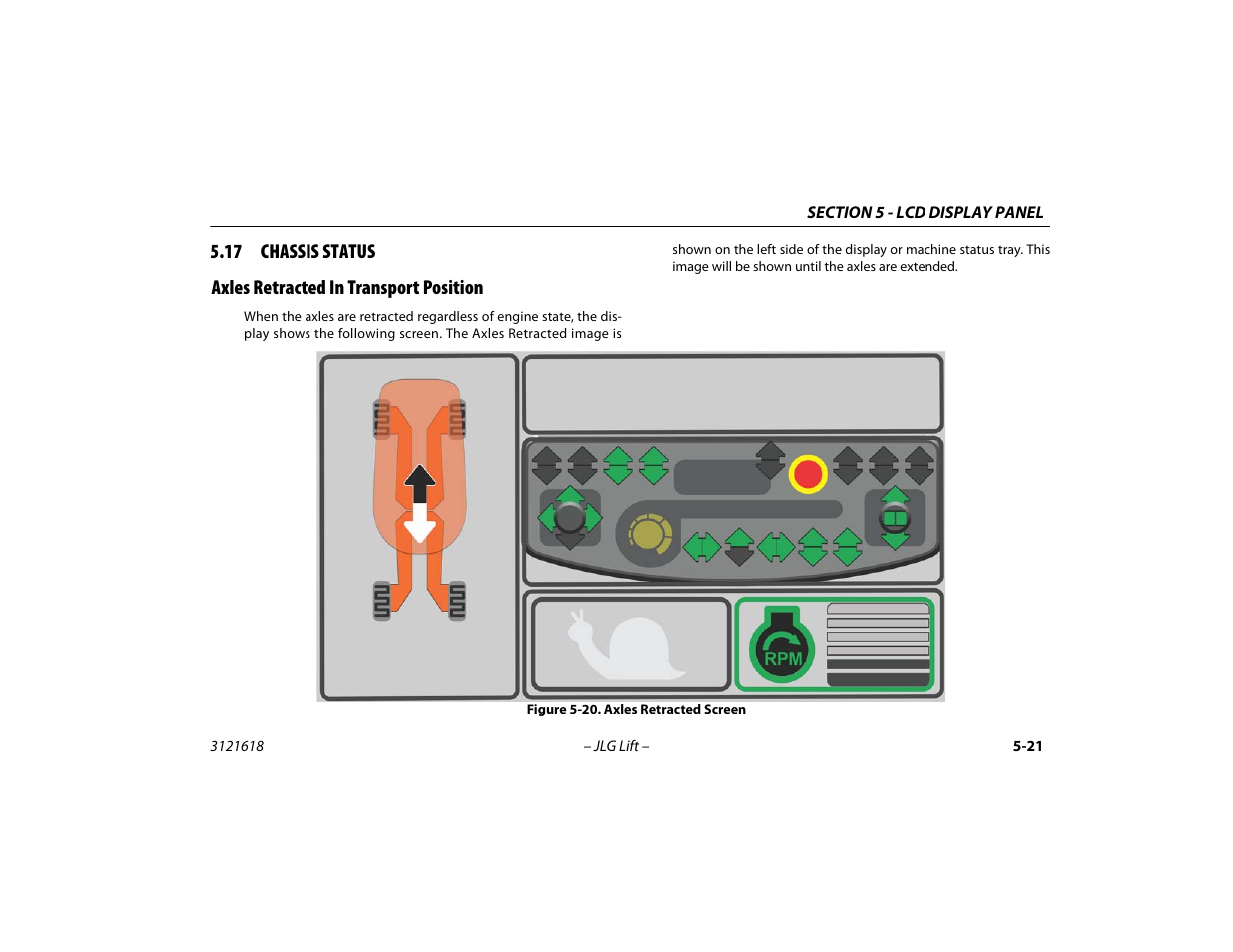 17 chassis status, Axles retracted in transport position, 17 chassis status -21 | Axles retracted in transport position -21, Axles retracted screen -21 | JLG 1850SJ Operator Manual User Manual | Page 121 / 160