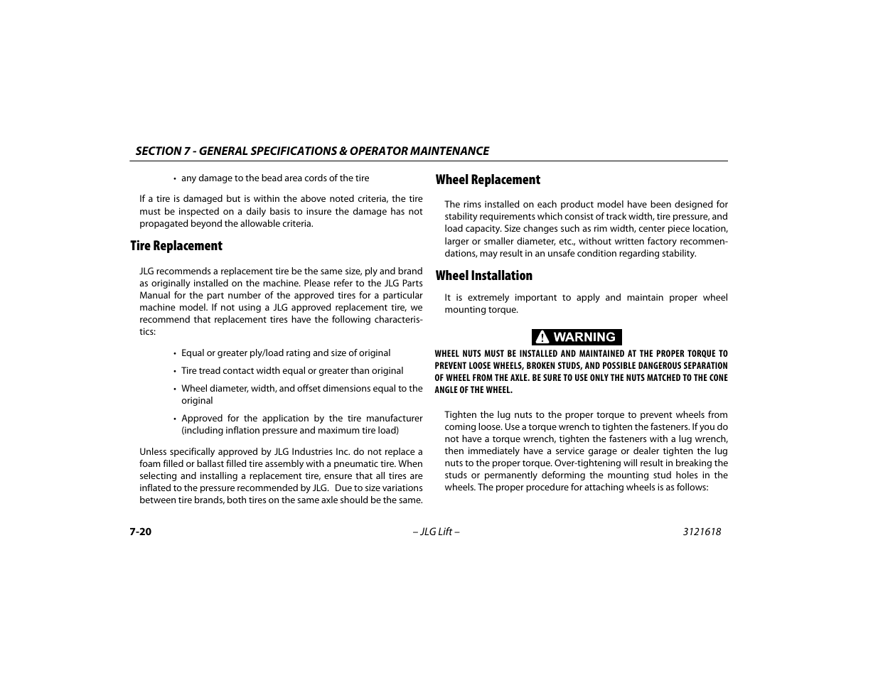 Tire replacement, Wheel replacement, Wheel installation | JLG 1850SJ Operator Manual User Manual | Page 152 / 160