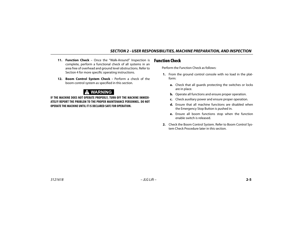 Function check, Function check -5 | JLG 1850SJ Operator Manual User Manual | Page 33 / 160