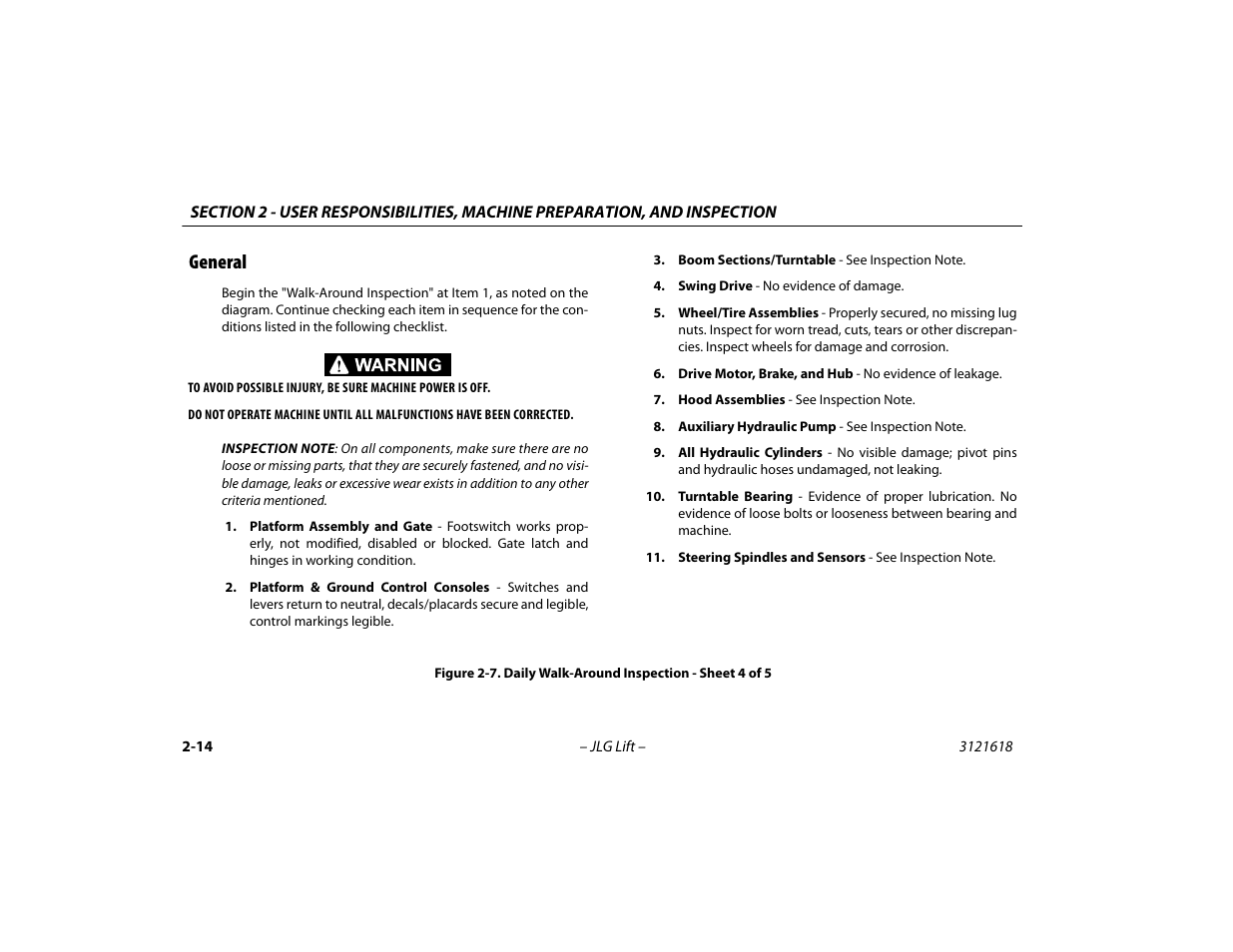General -14, Daily walk-around inspection - sheet 4 of 5 -14, General | JLG 1850SJ Operator Manual User Manual | Page 42 / 160