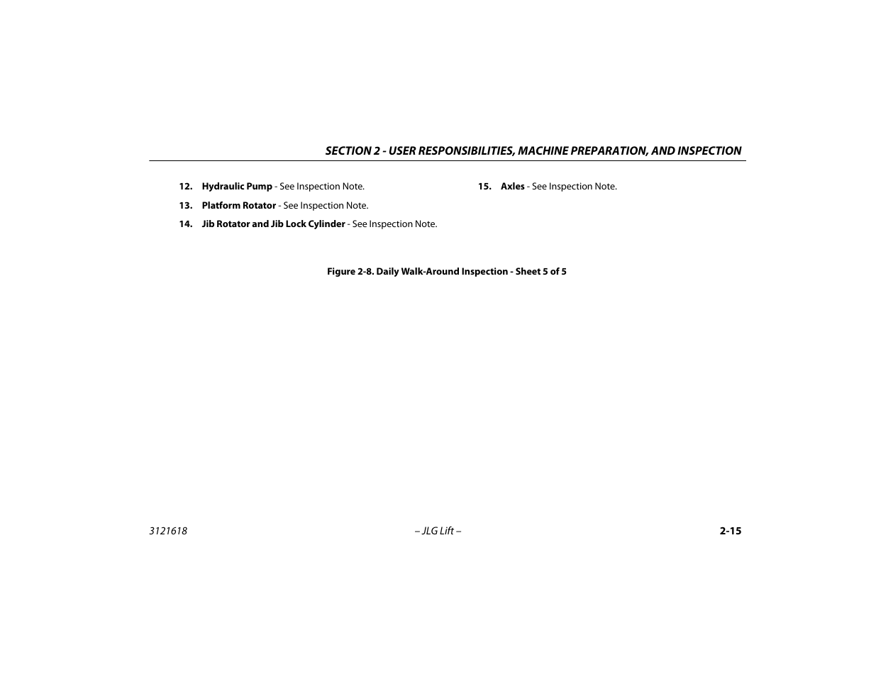 Daily walk-around inspection - sheet 5 of 5 -15 | JLG 1850SJ Operator Manual User Manual | Page 43 / 160