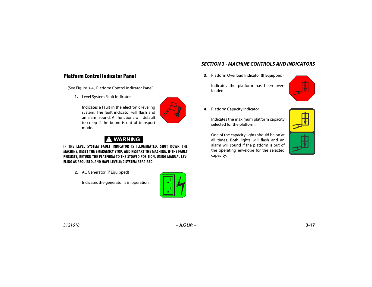 Platform control indicator panel, Platform control indicator panel -17 | JLG 1850SJ Operator Manual User Manual | Page 61 / 160
