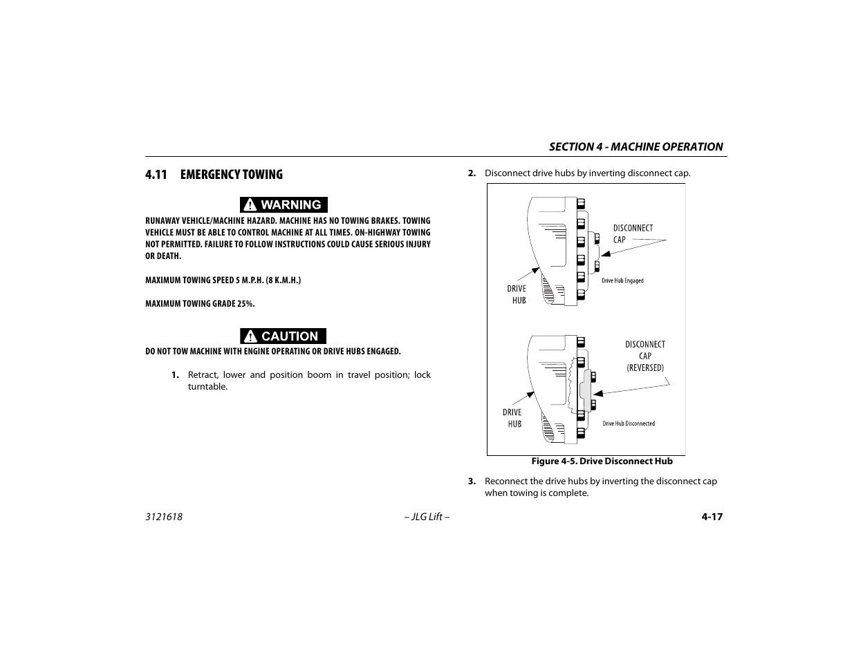 11 emergency towing, 11 emergency towing -17, Drive disconnect hub -17 | JLG 1850SJ Operator Manual User Manual | Page 83 / 160