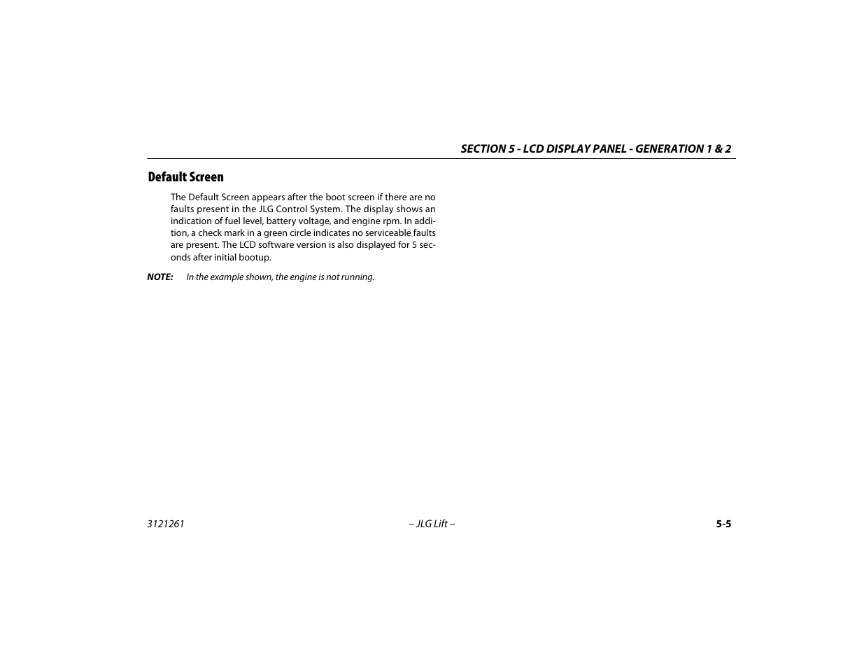 Default screen, Default screen -5 | JLG 1500SJ Operator Manual User Manual | Page 101 / 192