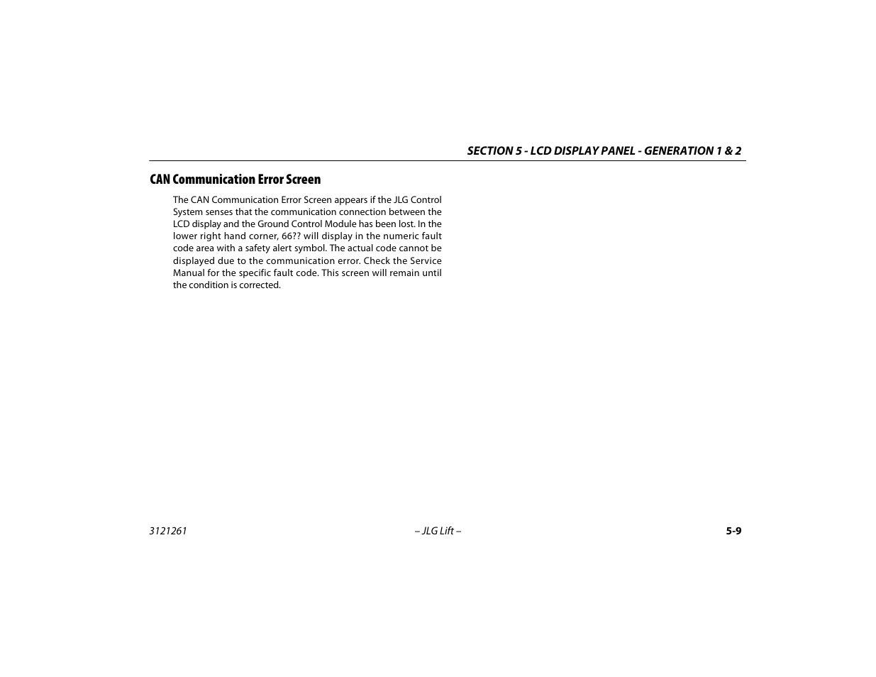 Can communication error screen, Can communication error screen -9 | JLG 1500SJ Operator Manual User Manual | Page 105 / 192