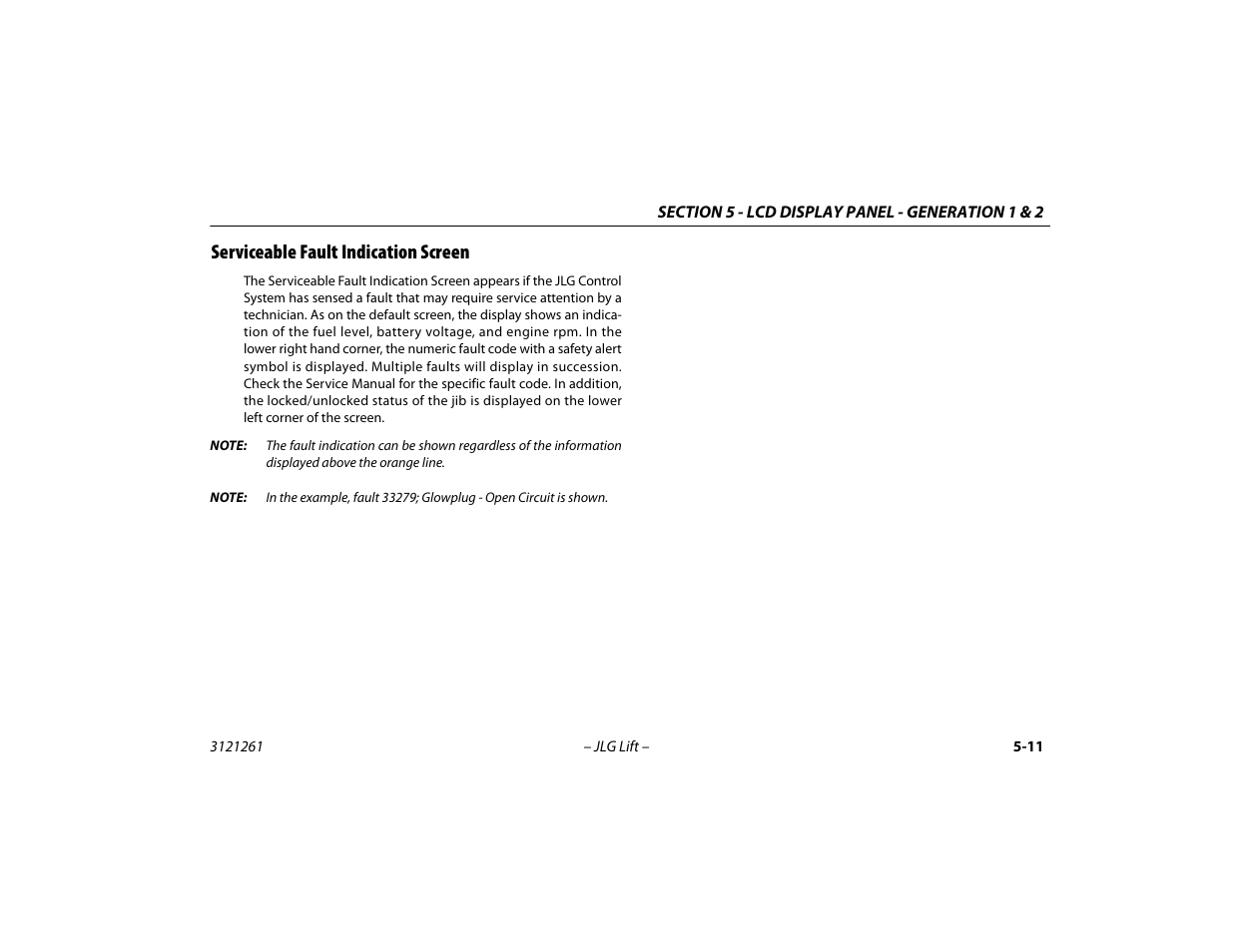 Serviceable fault indication screen, Serviceable fault indication screen -11 | JLG 1500SJ Operator Manual User Manual | Page 107 / 192