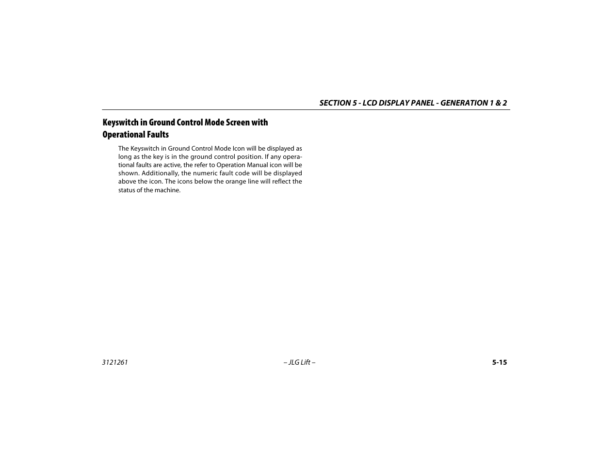 Keyswitch in ground control mode screen with, Operational faults -15 | JLG 1500SJ Operator Manual User Manual | Page 111 / 192