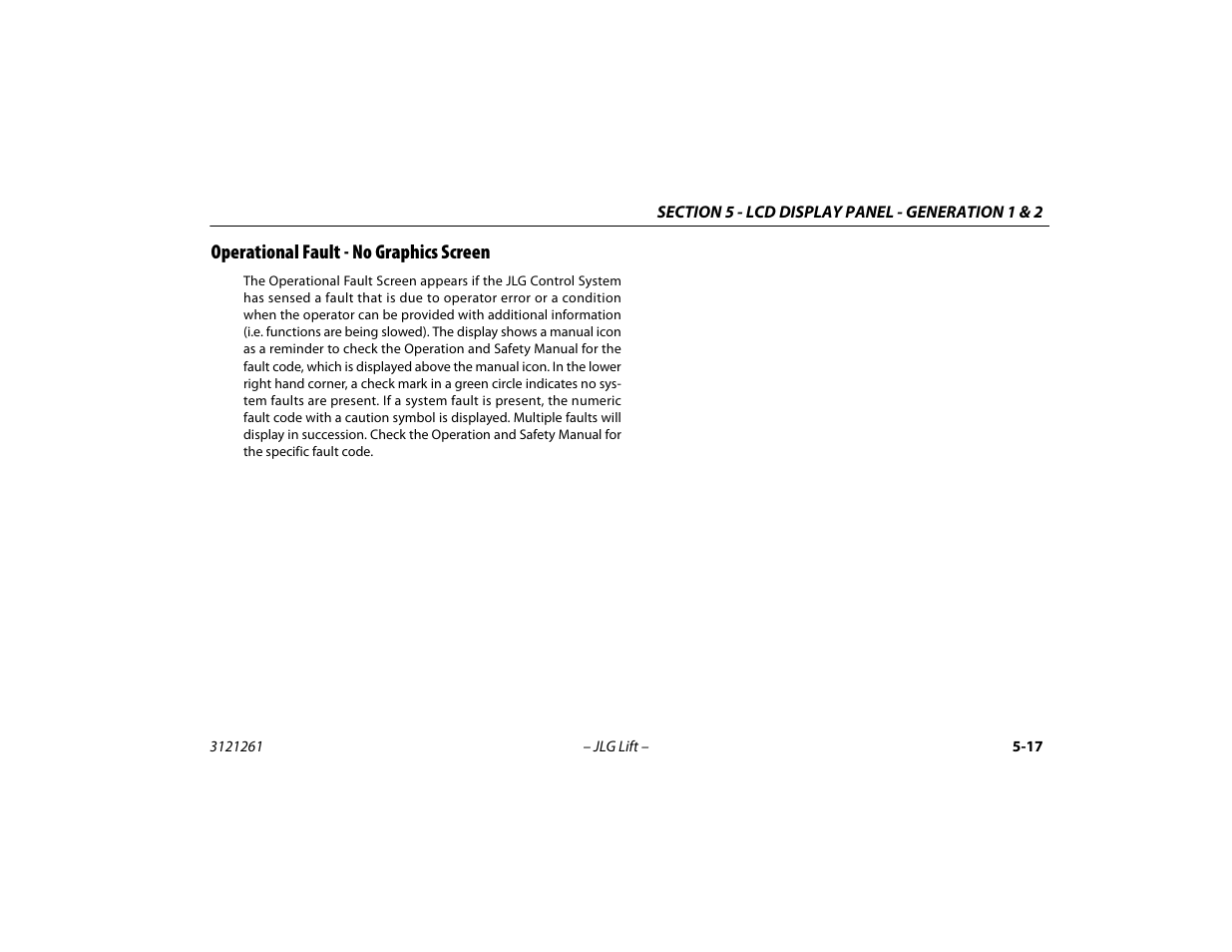 Operational fault - no graphics screen, Operational fault - no graphics screen -17 | JLG 1500SJ Operator Manual User Manual | Page 113 / 192