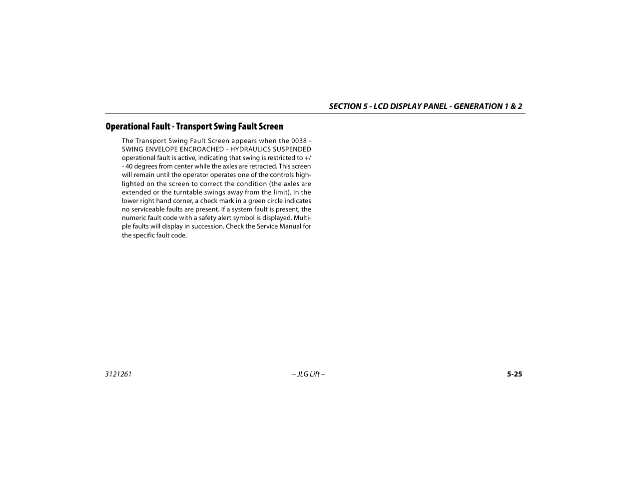 Operational fault - transport swing fault screen | JLG 1500SJ Operator Manual User Manual | Page 121 / 192