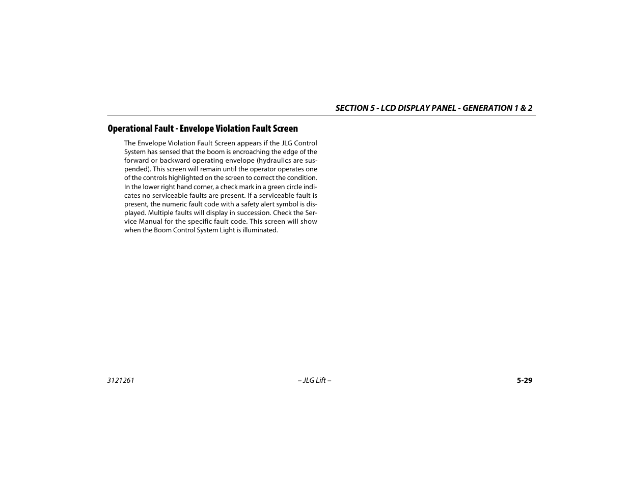 Operational fault - envelope violation, Fault screen -29 | JLG 1500SJ Operator Manual User Manual | Page 125 / 192