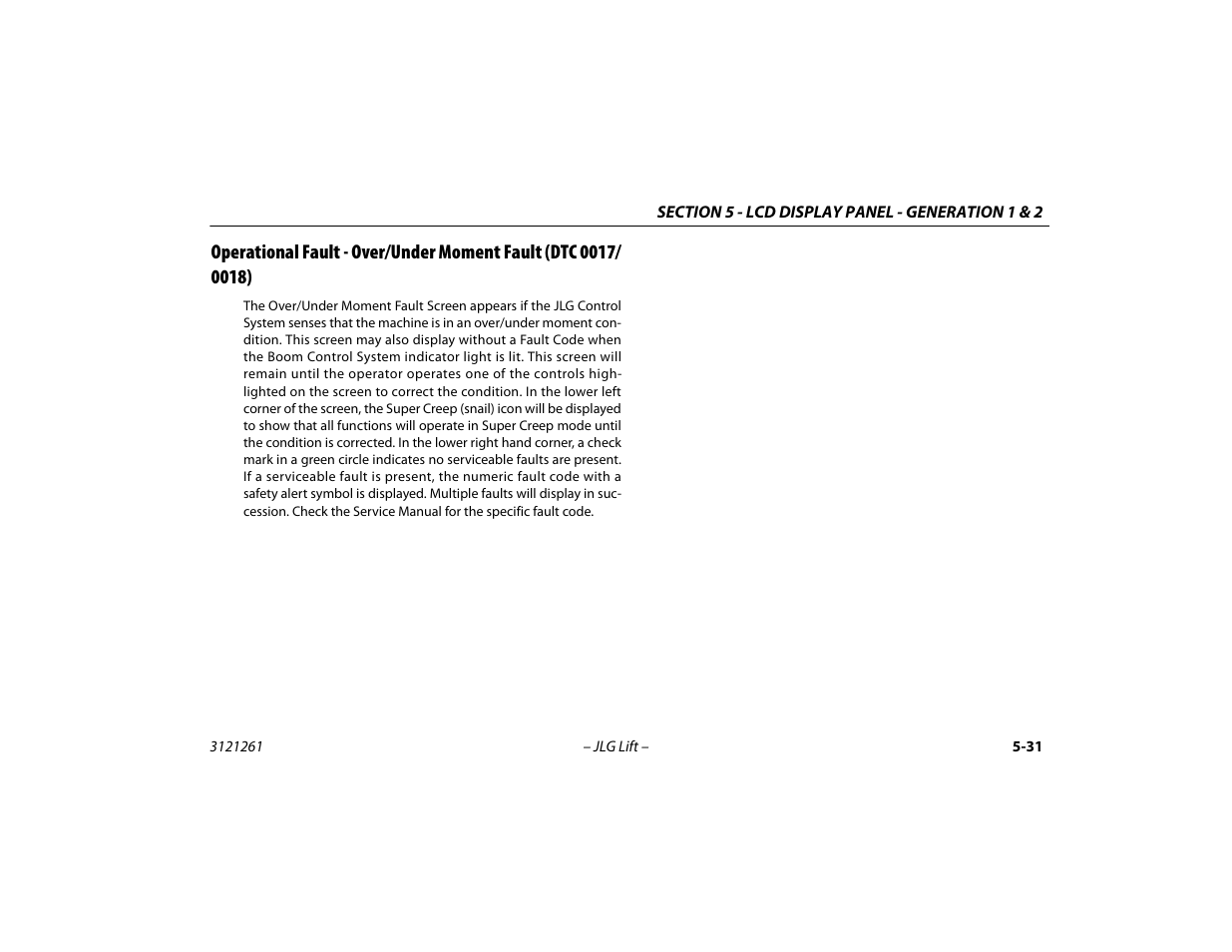 Operational fault - over/under moment fault, Dtc 0017/0018) -31 | JLG 1500SJ Operator Manual User Manual | Page 127 / 192
