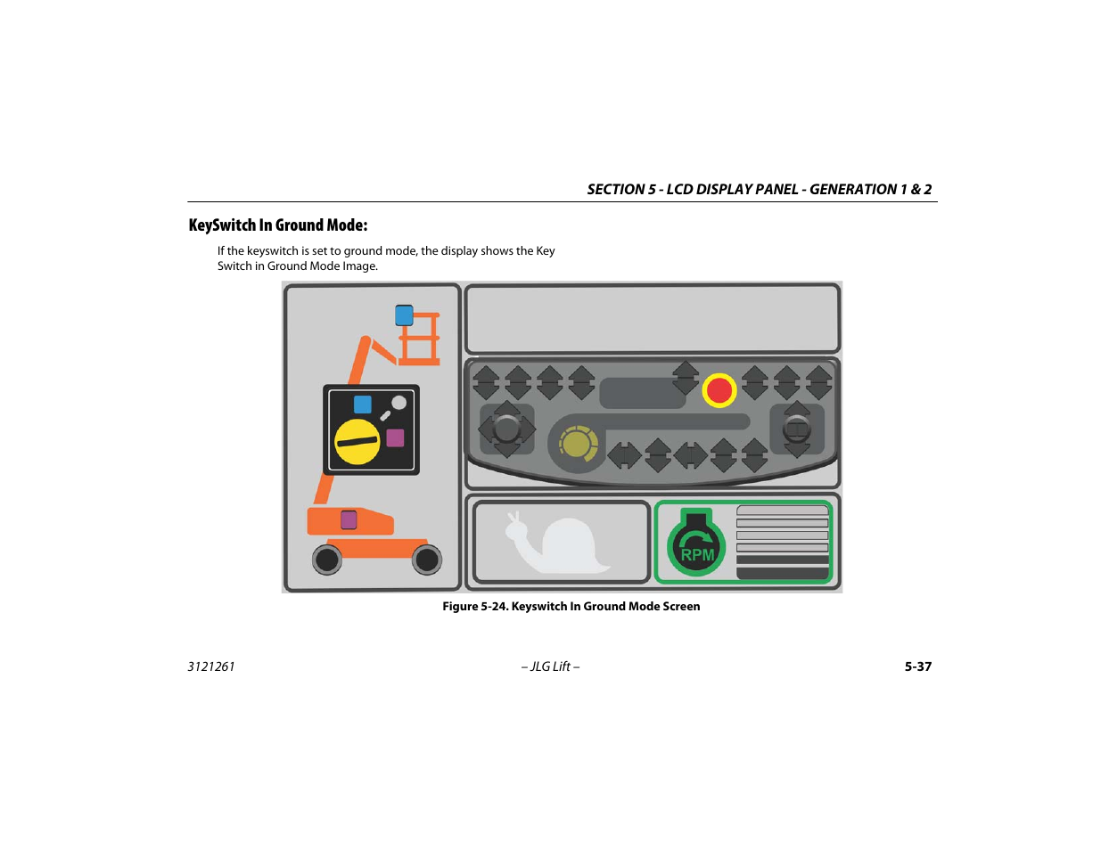 Keyswitch in ground mode, Keyswitch in ground mode: -37, Keyswitch in ground mode screen -37 | JLG 1500SJ Operator Manual User Manual | Page 133 / 192