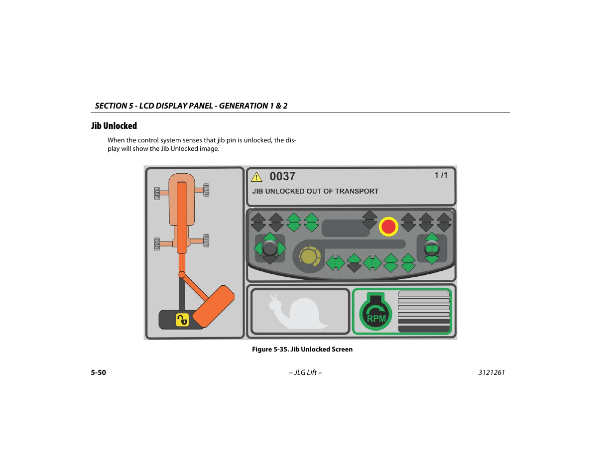 Jib unlocked, Jib unlocked -50, Jib unlocked screen -50 | JLG 1500SJ Operator Manual User Manual | Page 146 / 192