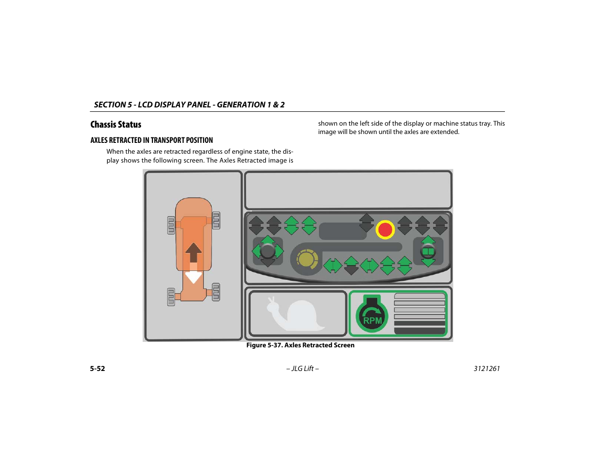 Chassis status, Chassis status -52, Axles retracted screen -52 | JLG 1500SJ Operator Manual User Manual | Page 148 / 192