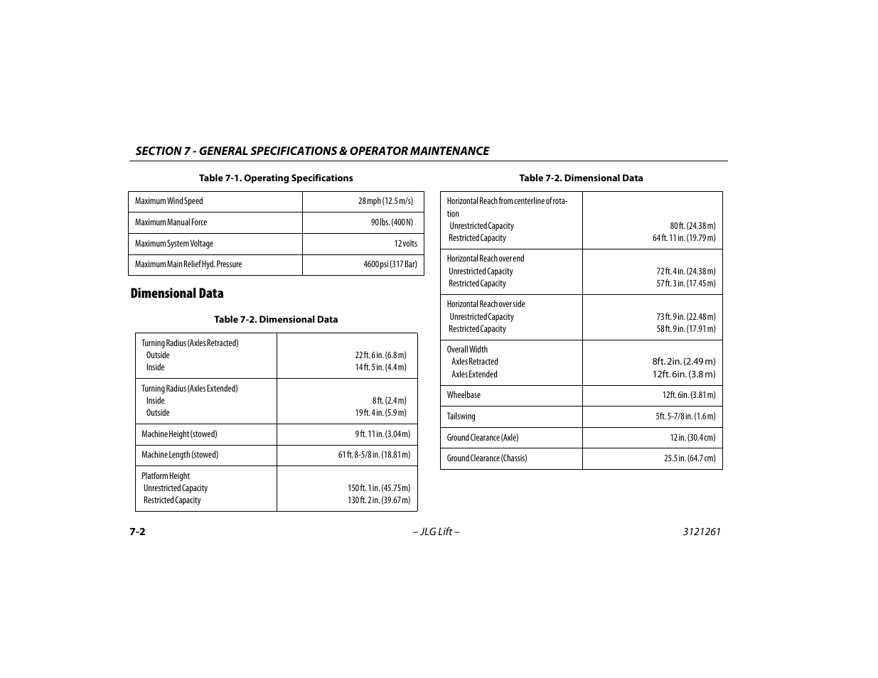 Dimensional data, Dimensional data -2 | JLG 1500SJ Operator Manual User Manual | Page 162 / 192