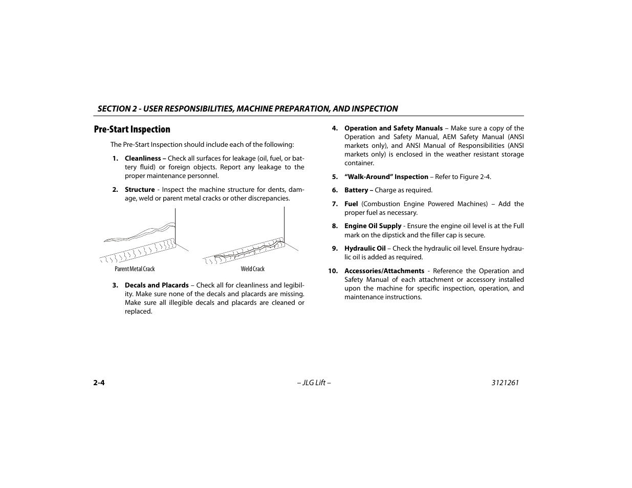 Pre-start inspection, Pre-start inspection -4 | JLG 1500SJ Operator Manual User Manual | Page 32 / 192