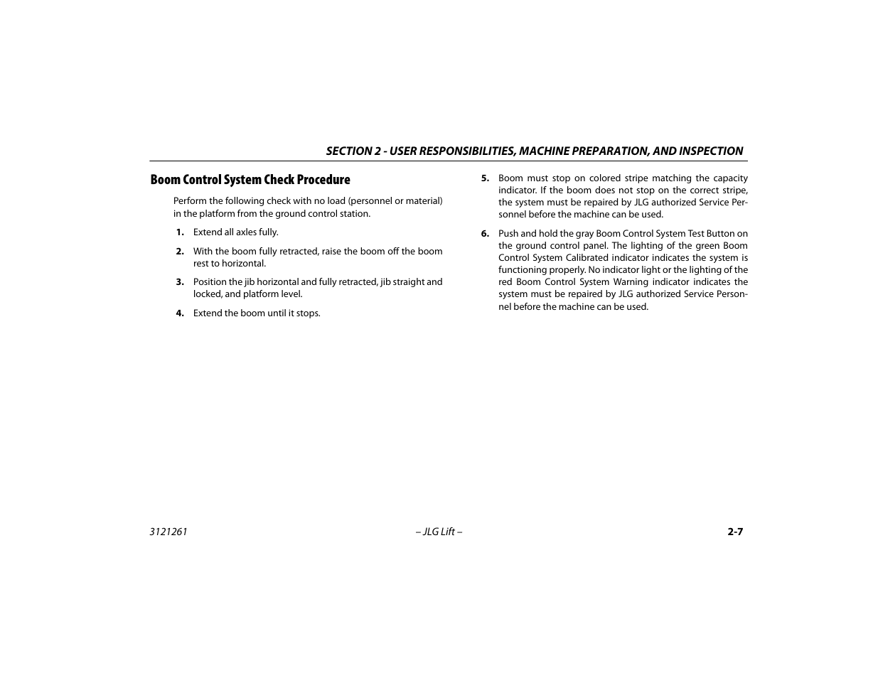 Boom control system check procedure, Boom control system check procedure -7 | JLG 1500SJ Operator Manual User Manual | Page 35 / 192