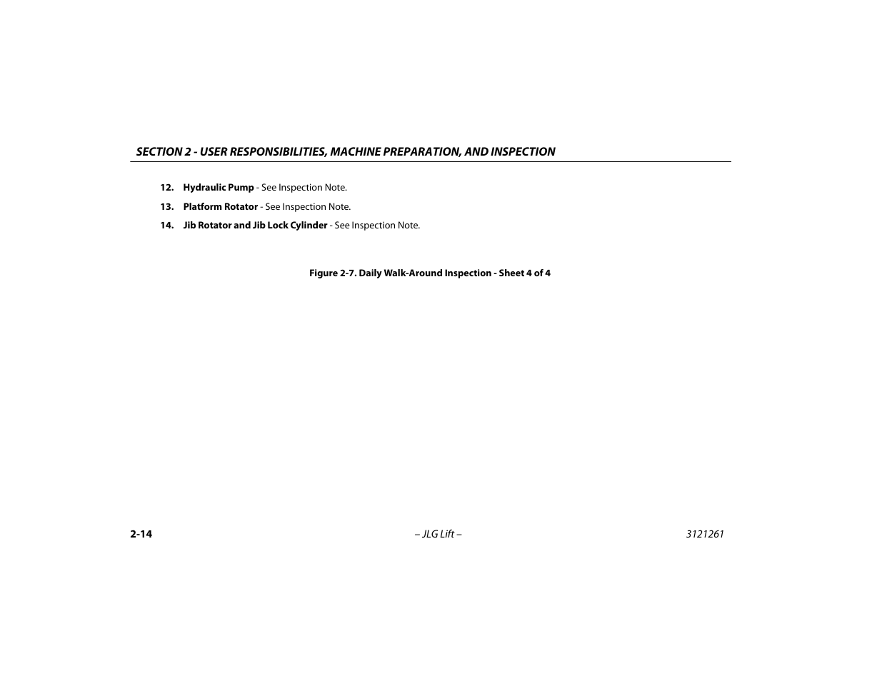 Daily walk-around inspection - sheet 4 of 4 -14 | JLG 1500SJ Operator Manual User Manual | Page 42 / 192