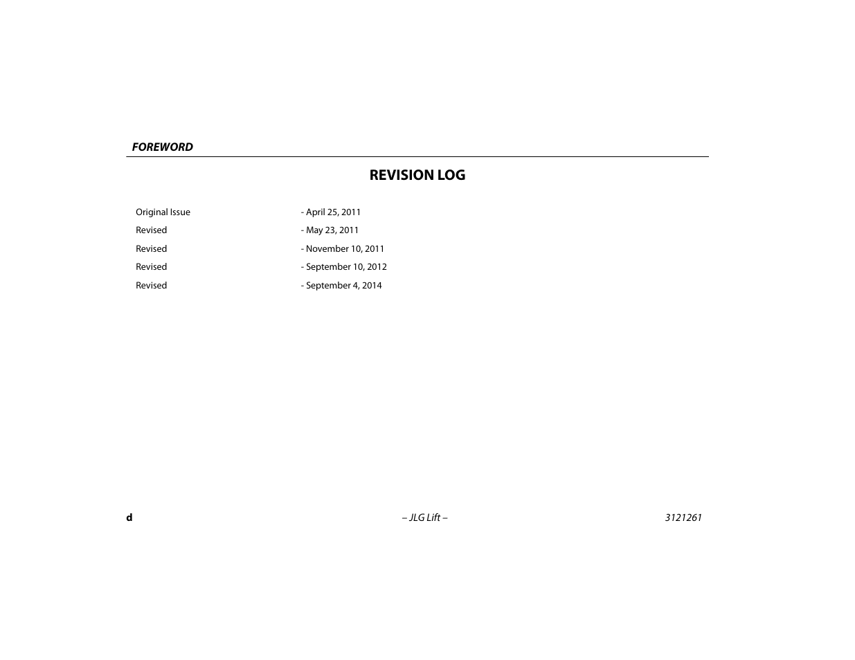 Revision log | JLG 1500SJ Operator Manual User Manual | Page 6 / 192