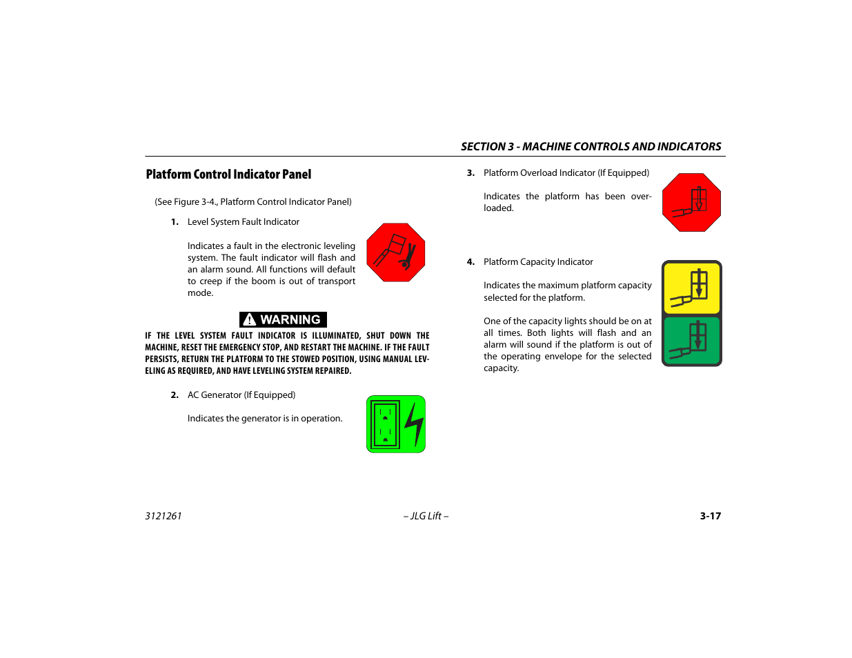 Platform control indicator panel, Platform control indicator panel -17 | JLG 1500SJ Operator Manual User Manual | Page 61 / 192