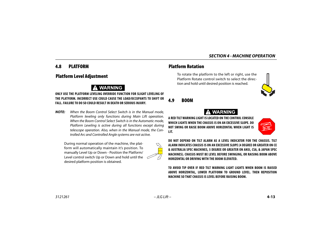 8 platform, Platform level adjustment, Platform rotation | 9 boom, Platform -13, Boom -13 | JLG 1500SJ Operator Manual User Manual | Page 79 / 192