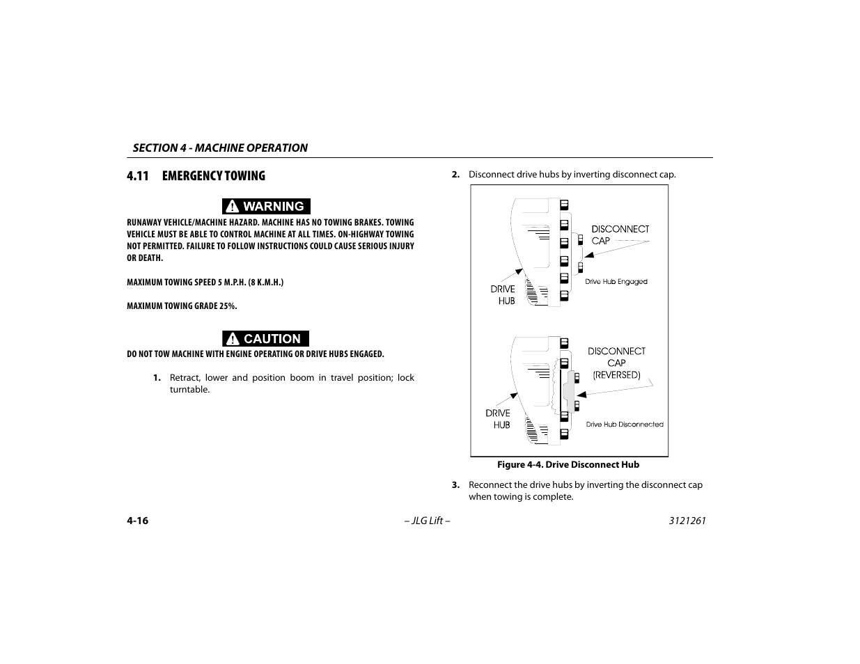 11 emergency towing, 11 emergency towing -16, Drive disconnect hub -16 | JLG 1500SJ Operator Manual User Manual | Page 82 / 192