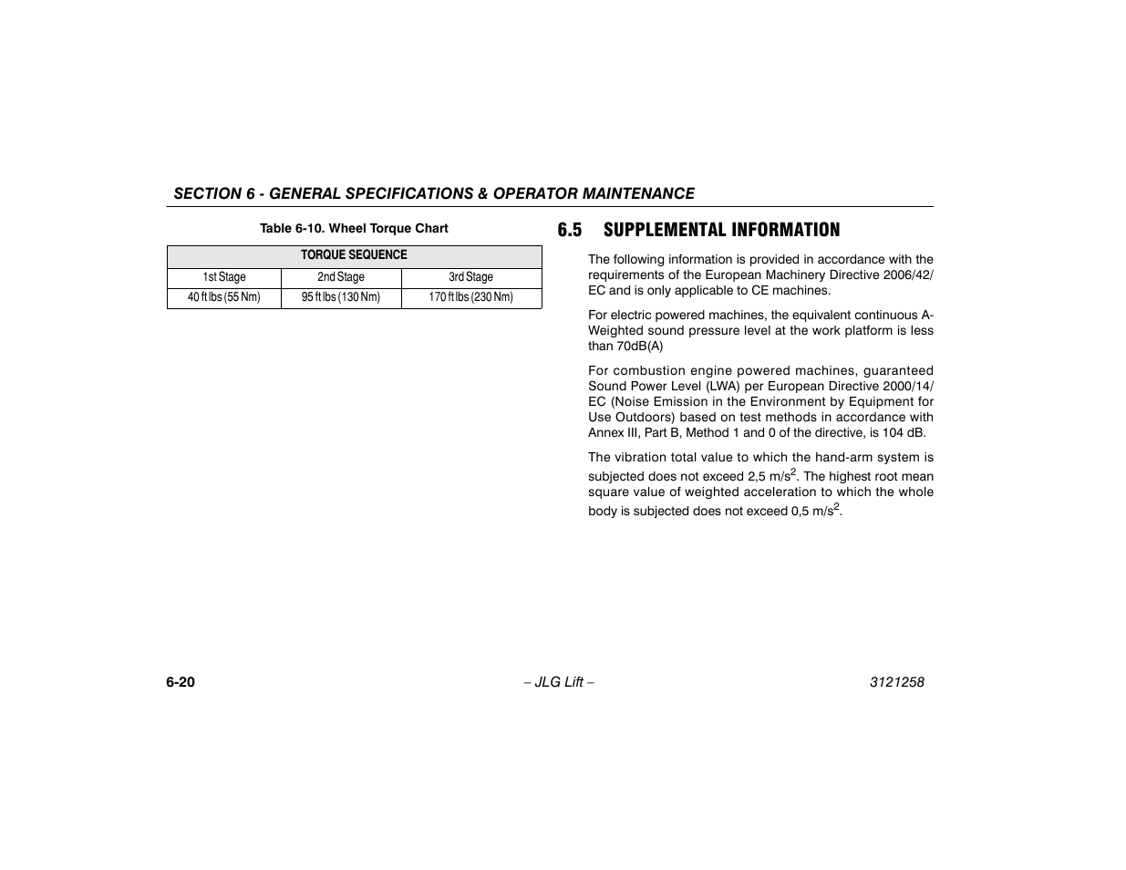 5 supplemental information, 5 supplemental information -20, 10 wheel torque chart -20 | JLG 340AJ Operator Manual User Manual | Page 100 / 106