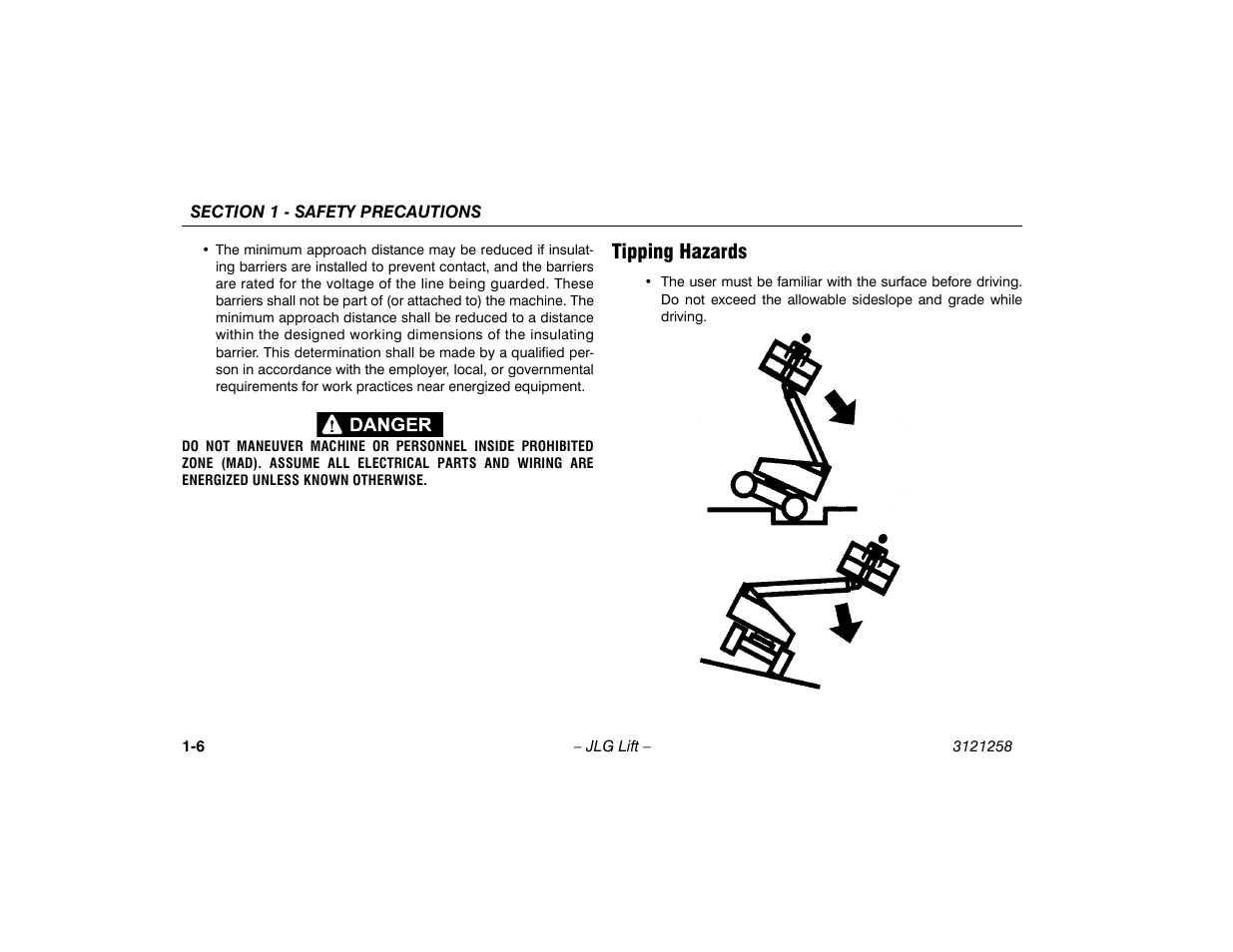 Tipping hazards, Tipping hazards -6 | JLG 340AJ Operator Manual User Manual | Page 16 / 106