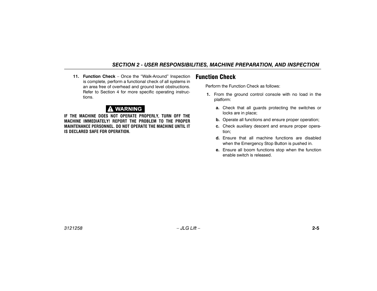 Function check, Function check -5 | JLG 340AJ Operator Manual User Manual | Page 25 / 106