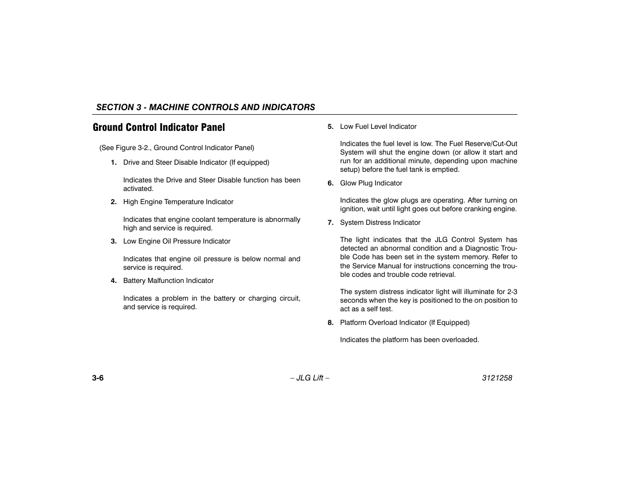 Ground control indicator panel, Ground control indicator panel -6 | JLG 340AJ Operator Manual User Manual | Page 38 / 106