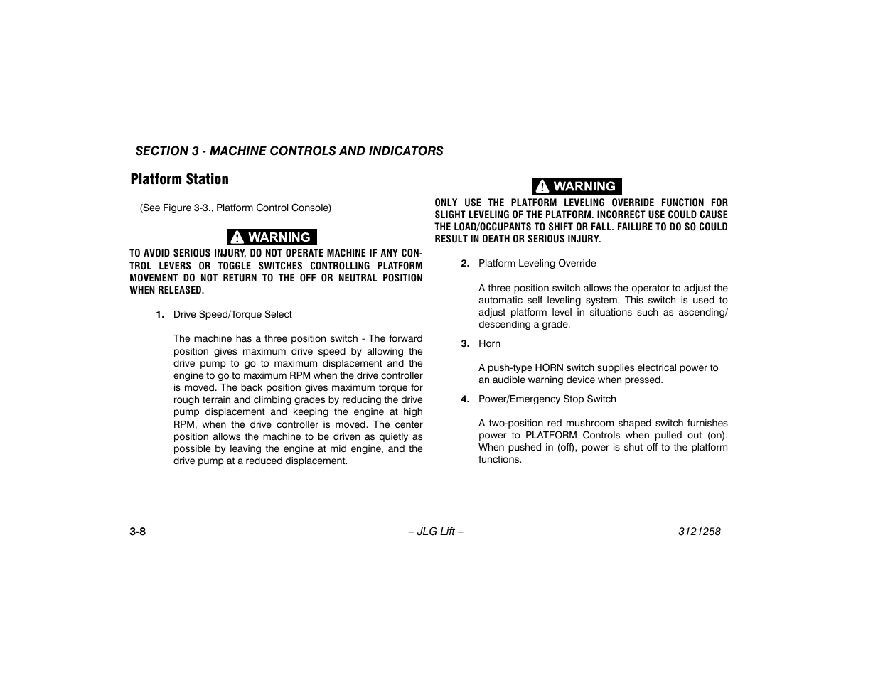 Platform station, Platform station -8 | JLG 340AJ Operator Manual User Manual | Page 40 / 106