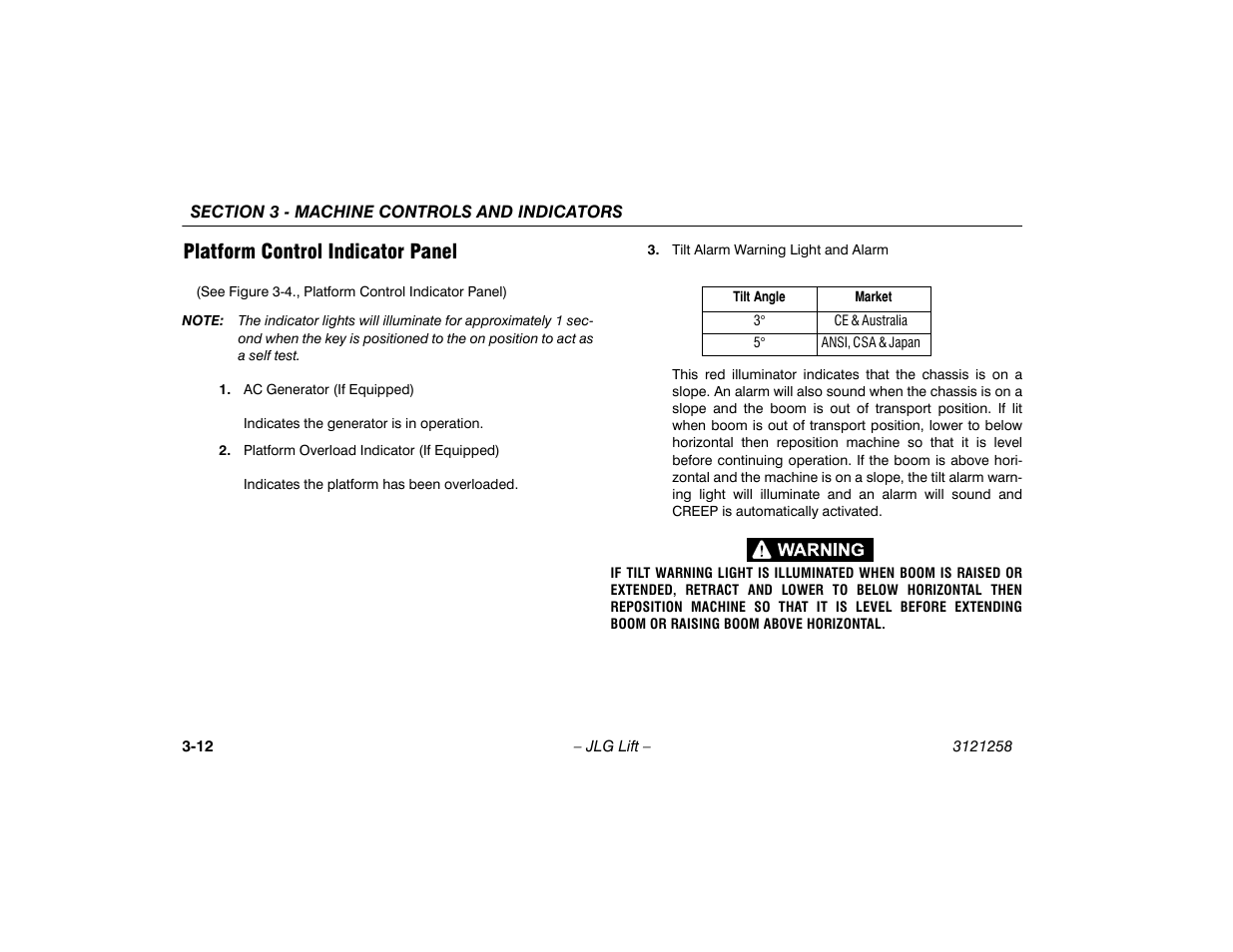 Platform control indicator panel, Platform control indicator panel -12 | JLG 340AJ Operator Manual User Manual | Page 44 / 106