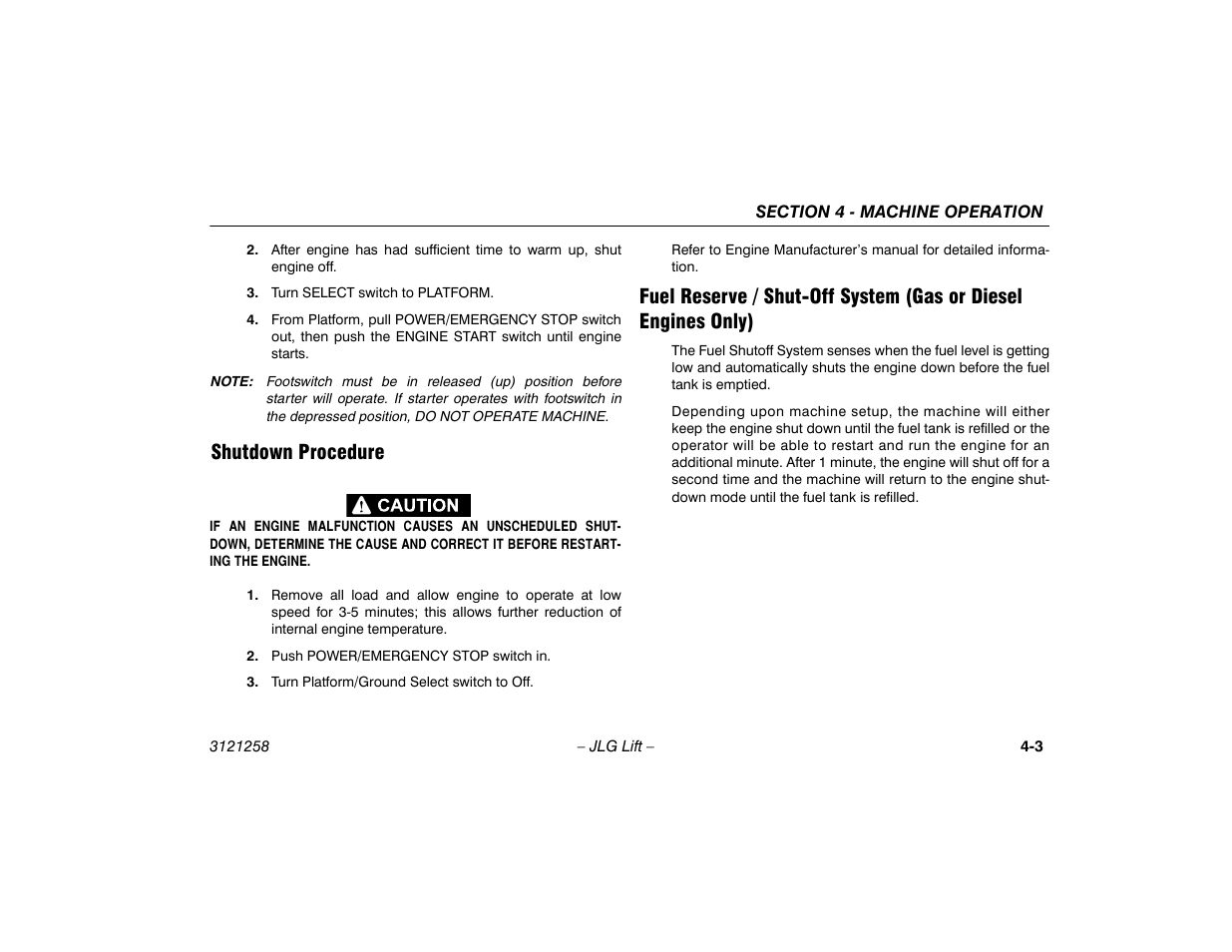 Shutdown procedure | JLG 340AJ Operator Manual User Manual | Page 51 / 106